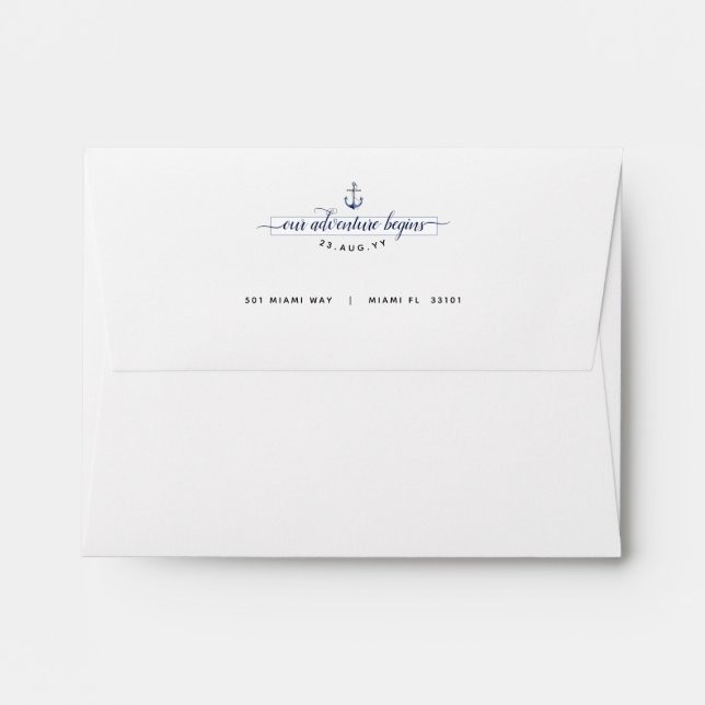 #Nautical Blue & Gold Watercolor Event Wedding Envelope (Back (Top Flap))