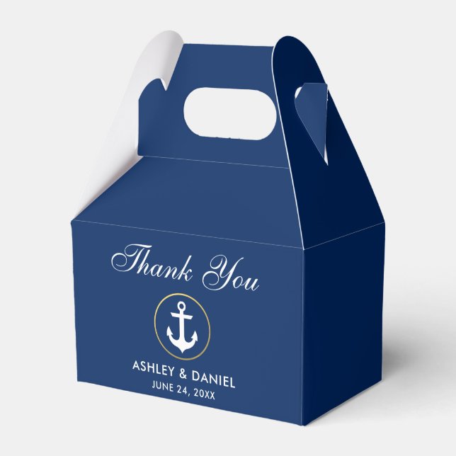 Nautical Blue Gold Wedding Thank You G Favour Box (Front Side)