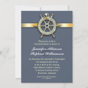 nautical blue golden rehearsal dinner invitations
