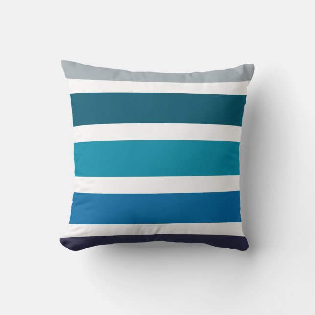 Nautical Blue Green Stripes Pattern Cushion (Front)