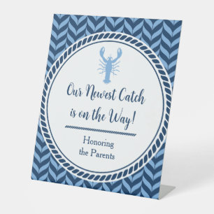 Nautical Blue Lobster Baby Shower Invitation fold Pedestal Sign