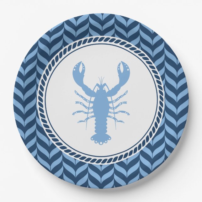 Nautical Blue Lobster coastal  Paper Plate (Front)