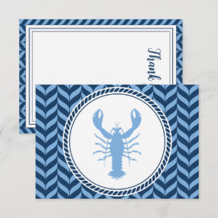 Nautical Blue Lobster coastal Thank You Card