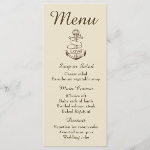 Nautical Blue Menu Ship Anchor Brown Wedding