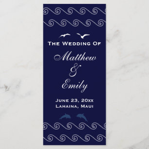 Nautical Blue Ocean Waves Wedding Program Programme