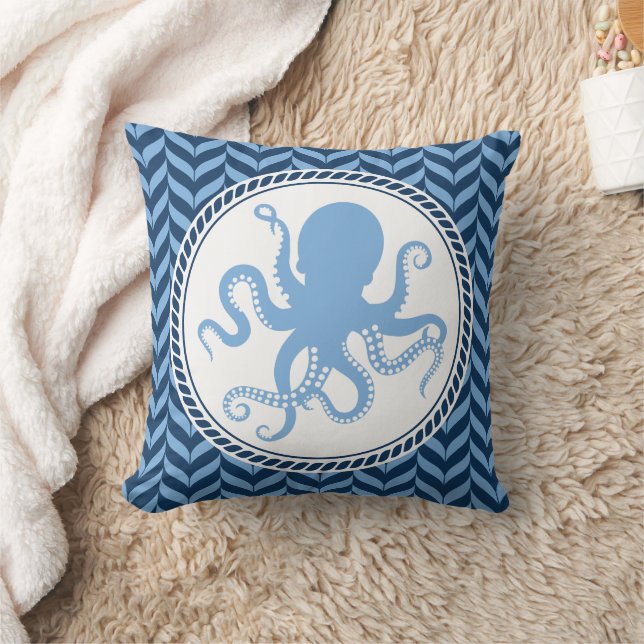 Nautical Blue Octopus coastal  Cushion (Blanket)