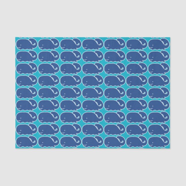 Nautical Blue Preppy Whale Personalised Tissue Paper (Front)