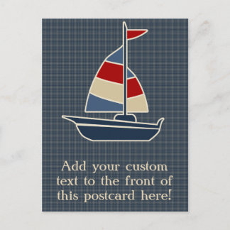 Nautical Blue, Red, Cream Sailboat Custom Postcard