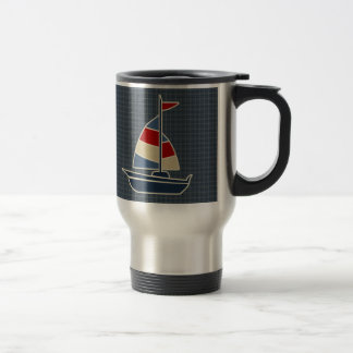 Nautical Blue, Red, Cream Sailboat Custom Travel Mug