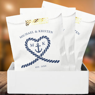 Nautical Blue Rope Heart Anchor Monogram Wedding Favour Bags