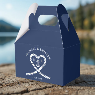 Nautical Blue Rope Heart Anchor Monogram Wedding  Favour Box