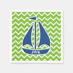 Nautical Blue Sailboat Custom Chevron pattern Napkin