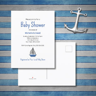 Nautical Blue Sailboat Cute Boy Baby Shower  Announcement Postcard