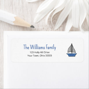 Nautical Blue Sailboat Cute Return Address