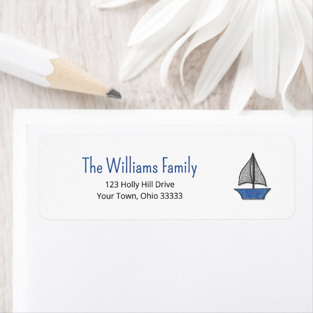 Nautical Blue Sailboat Cute Return Address (Insitu)