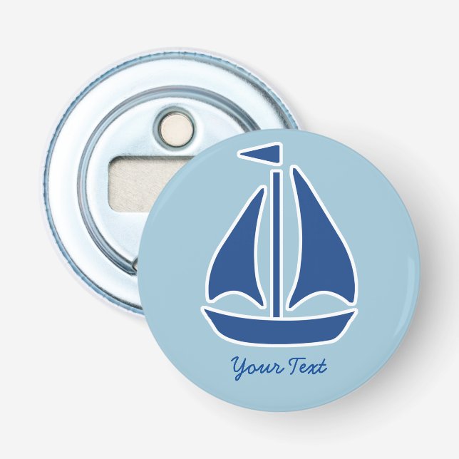 Nautical Blue Sailboat preppy personalised Bottle Opener (Front)