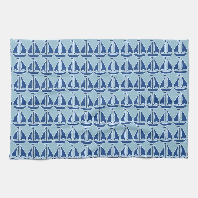 Nautical Blue Sailboat preppy personalised Tea Towel (Horizontal)