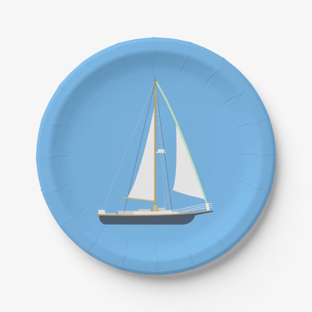 Nautical Blue Sailboat - Wedding Party Beach Ocean Paper Plate (Front)