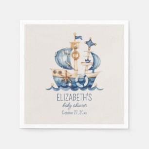 Nautical Blue Sailing Ship Baby Shower Napkin
