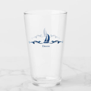 Nautical Blue Sailing Yacht Monogram Glass