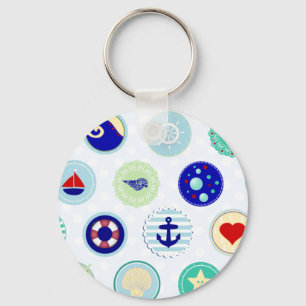 Nautical Blue Sailor Pattern Key Ring