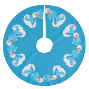 Nautical Blue Seahorses Brushed Polyester Tree Skirt