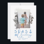 Nautical Blue Seas & Greetings Ocean Photo Frame Holiday Card<br><div class="desc">Who needs snowflakes when you have seashells! Capture a cool nautical casual and coastal vibe this holiday sea-son with our coastal seaside-inspired holiday Christmas collection. Features a unique photomask frame with sea coral, seahorse, and starfish. "Seas & Greetings" is displayed in nautical blue with a ship anchor. The reverse side...</div>