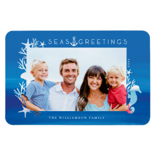 Nautical Blue Seas & Greetings Ocean Photo Frame Magnet