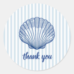 Nautical Blue Seashell Blue Stripe Classic Round Sticker