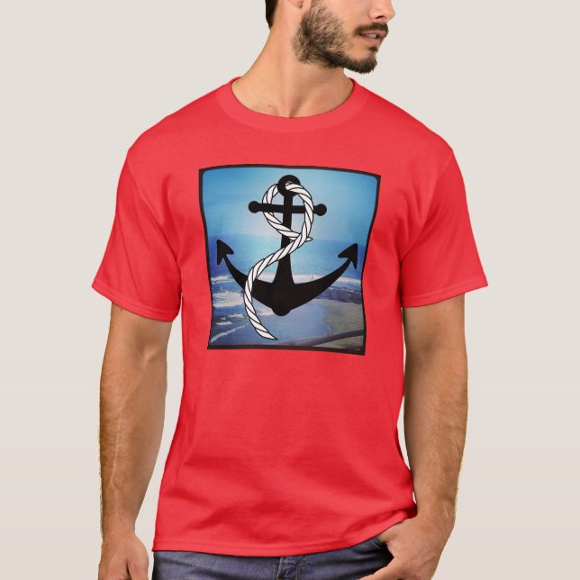 Nautical Blue Seashore Men's Red T-Shirt (Front)