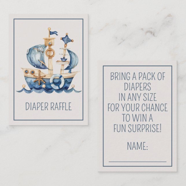 Nautical Blue Ship Baby Shower Diaper Raffle Enclosure Card (Front/Back)