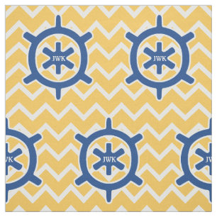 Nautical Blue Ship's Wheel Monogram and Chevron Fabric