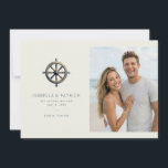Nautical Blue Ship's Wheel Save The Date<br><div class="desc">This wedding save the date features a split layout with a nautical theme, showcasing an antique ship's wheel on the left and a beach photo placeholder on the right. The design combines muted greys and browns with soft blues and whites for a serene, coastal vibe. Elegant serif and sans-serif fonts...</div>
