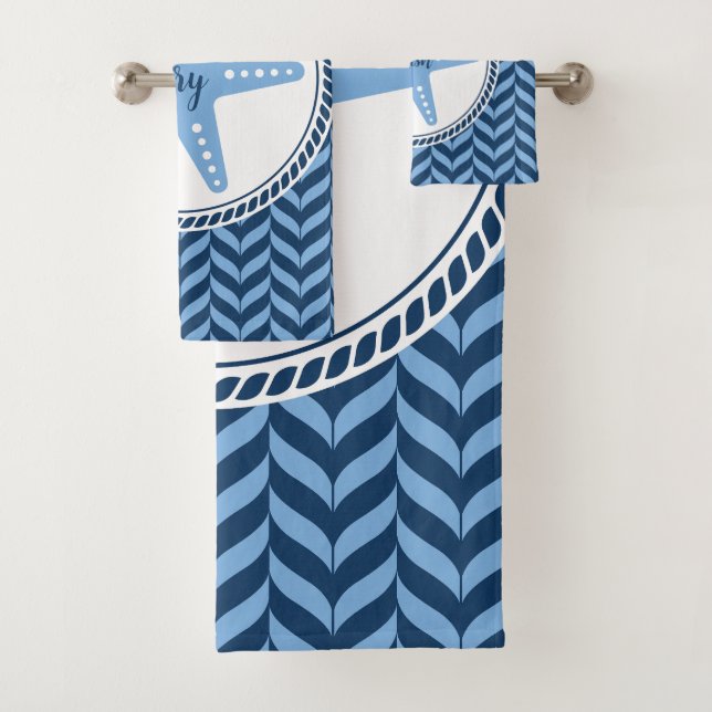 Nautical Blue Starfish coastal  Bath Towel Set (Insitu)