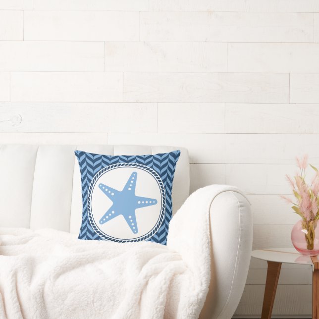 Nautical Blue Starfish coastal  Cushion (Couch)