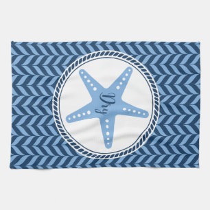 Nautical Blue Starfish coastal Tea Towel