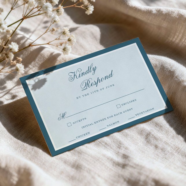 Nautical Blue Stripe Elegant Wedding RSVP Card (Creator Uploaded)