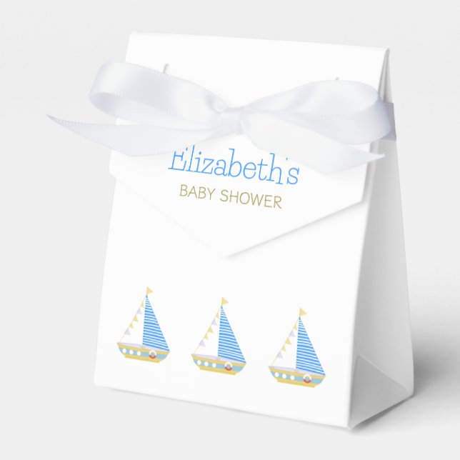 Nautical Blue Stripe Sailboat Baby Shower Favour Box (Front Side)