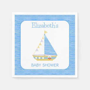 Nautical Blue Stripe Sailboat Baby Shower Napkin