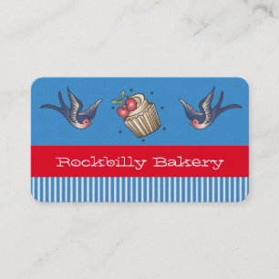 Nautical Blue stripe Tattoo rockabilly bakery Business Card