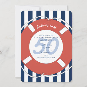 Nautical Blue Striped 50th Birthday Invitation