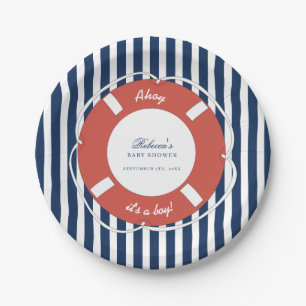Nautical Blue Striped Baby Shower Boy  Paper Plate
