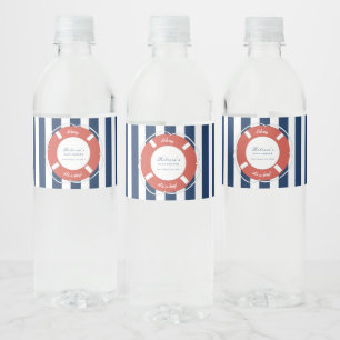 Nautical Blue Striped Baby Shower Boy   Water Bottle Label