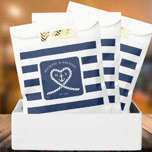 Nautical Blue Striped Heart Anchor Wedding  Favour Bags
