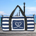 Nautical Blue Striped Rope Heart Anchor Wedding  Duffle Bag<br><div class="desc">Nautical blue and white striped wedding duffle bag.  Great for a Navy (military) or lake house wedding.  Design features a heart shaped rope with anchor and couple initials in the middle.  Personalise it with your wedding details.</div>