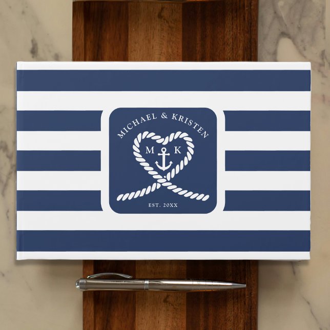 Nautical Blue Striped Rope Heart Anchor Wedding  Guest Book (Nautical Blue Striped Rope Heart Anchor Wedding Guest Book
)