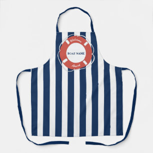 Nautical Blue Striped Welcome Aboard Boat Name  Apron