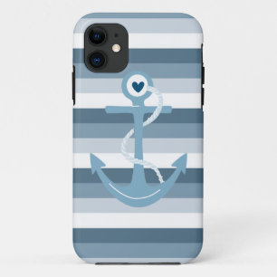 Nautical Blue Stripes Anchor iPhone 11 Case