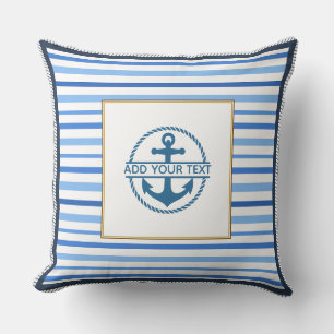 Nautical Blue Stripes and Anchor Cushion