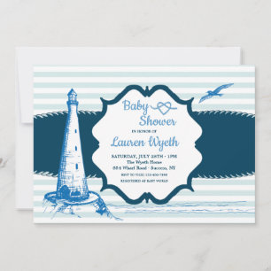 Nautical Blue Stripes Baby Shower Invitation